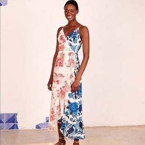 Farm Rio Dual-Print Maxi Wrap Dress. Size M